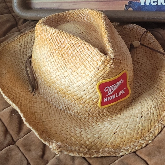 Miller High Life 80s Vintage Straw Cowboy Hat - Picture 3 of 3